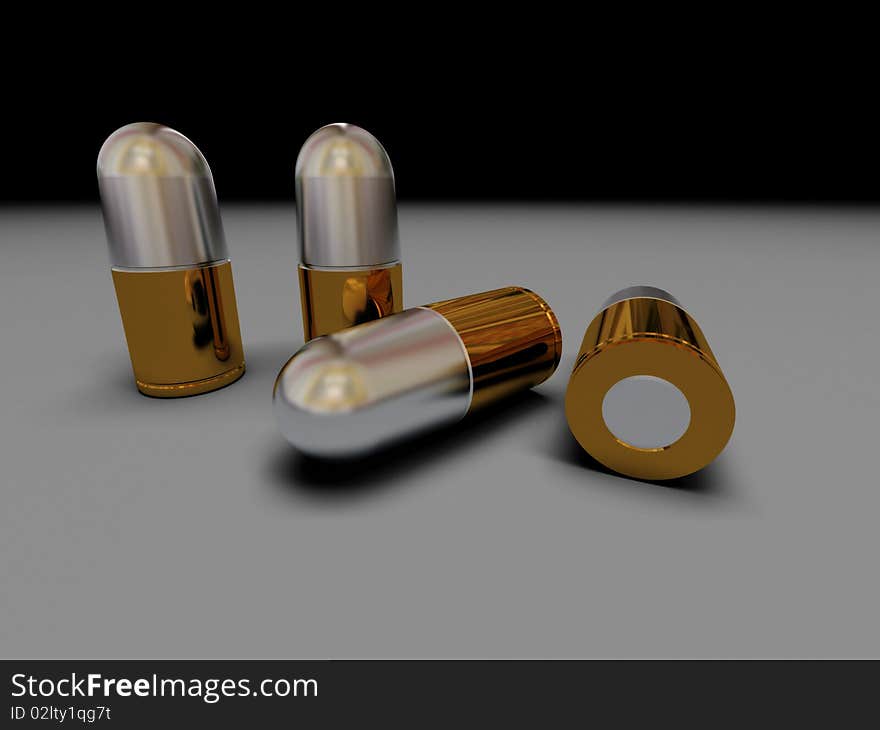 Row of bullets. High quality 3d render.