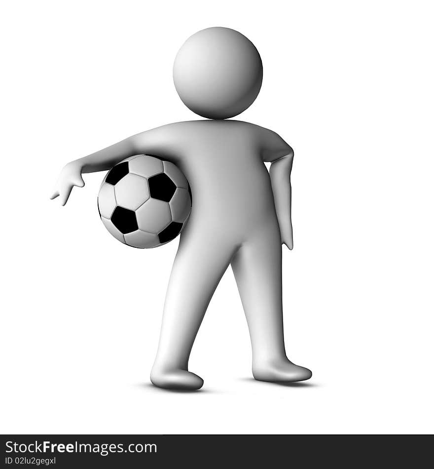 3D man with a football isolated over a white background