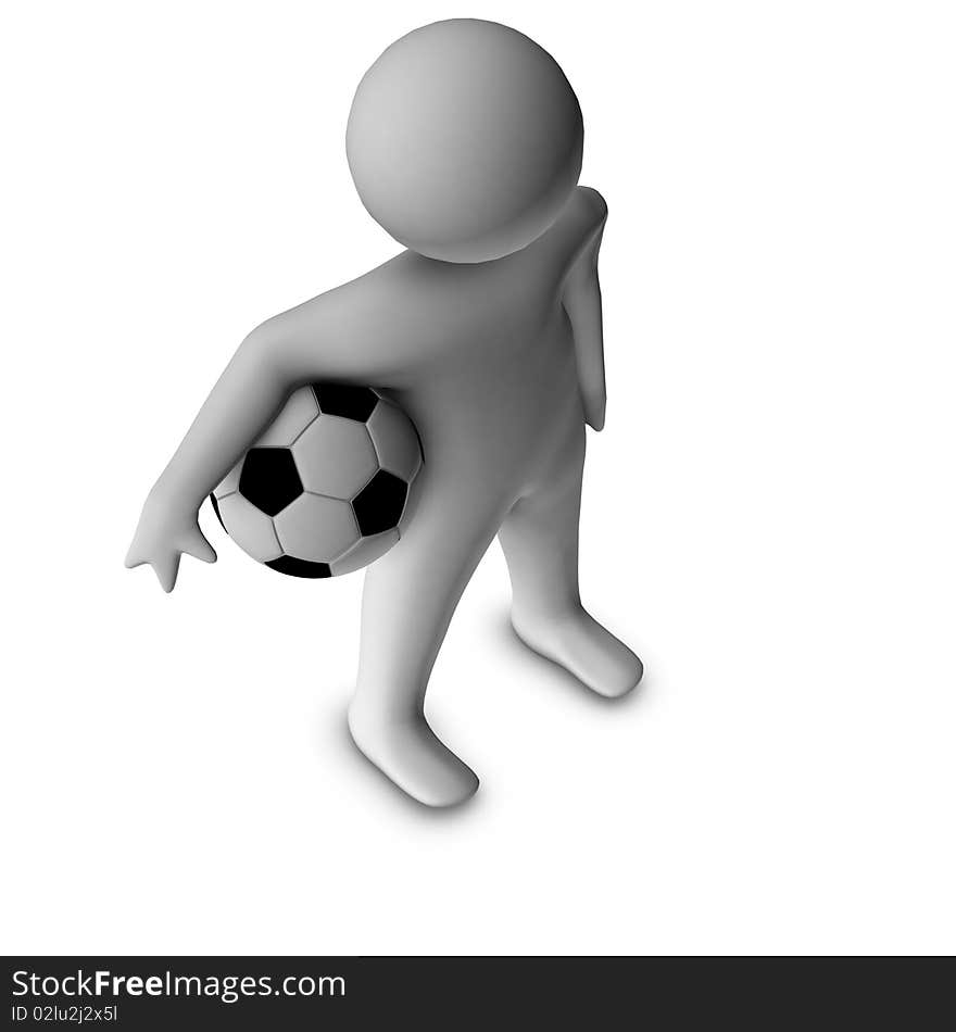 3D man with a football isolated over a white background