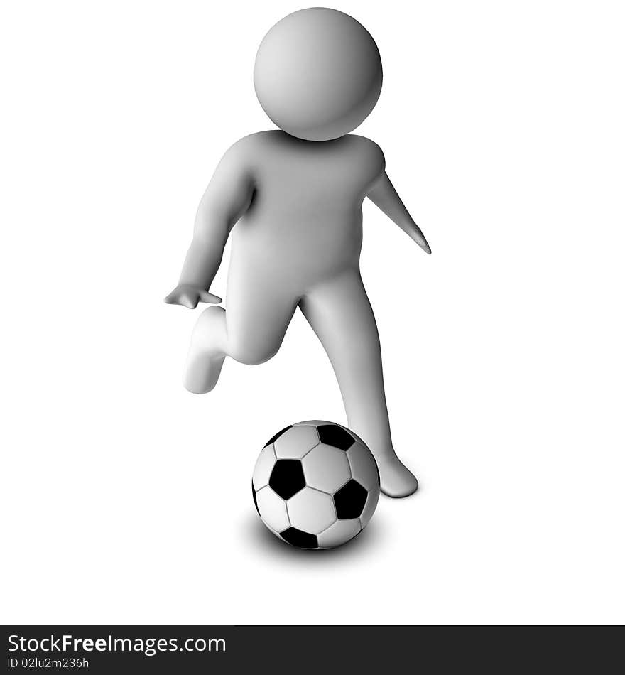 3D man with a football isolated over a white background