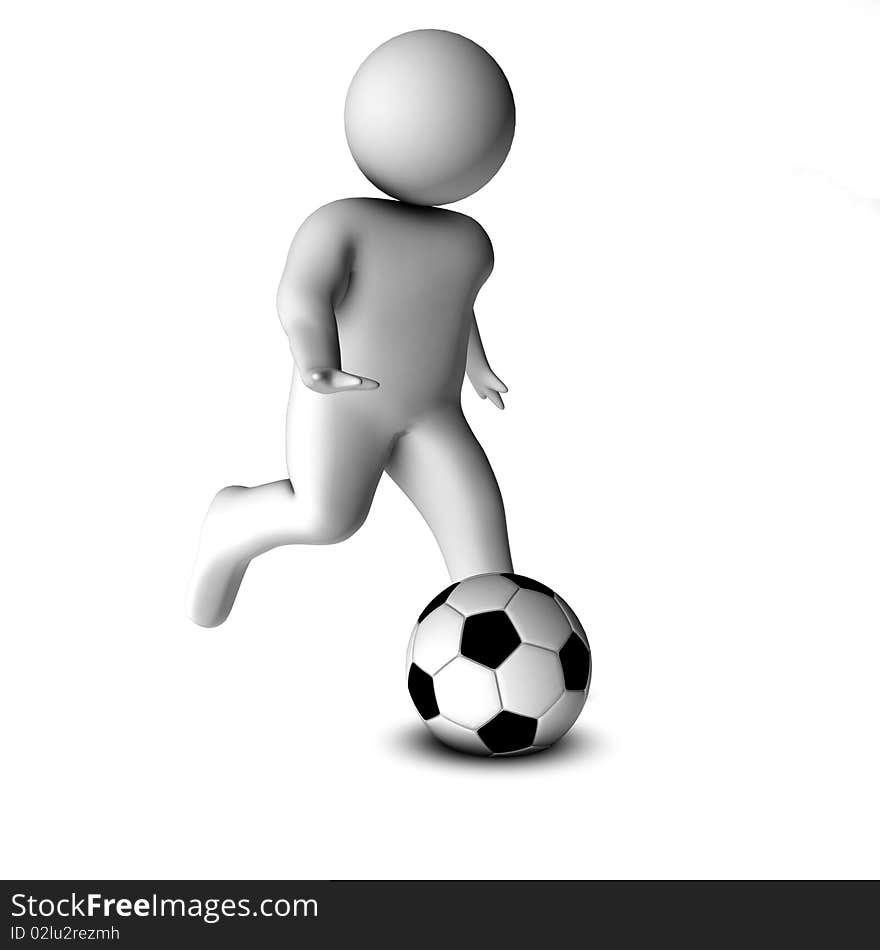 3D man with a football isolated over a white background