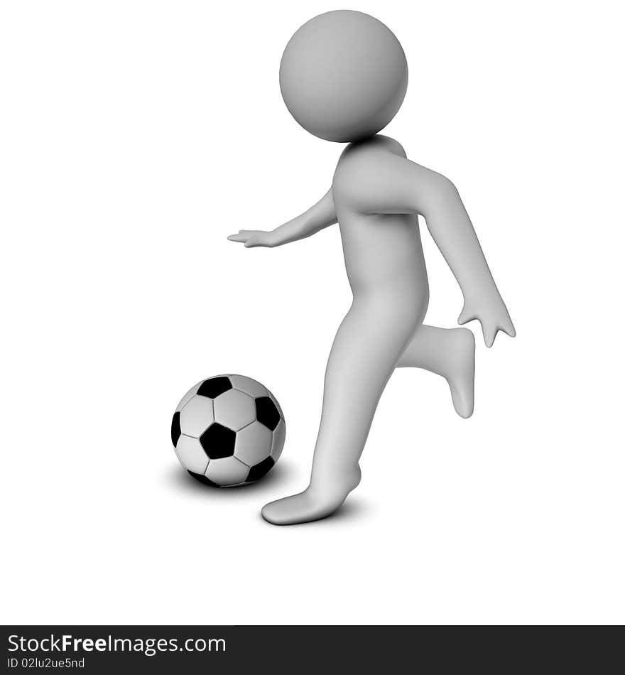 3D man with a football isolated over a white background