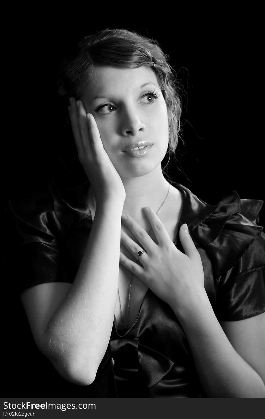 Portrait of the beautiful young girl. the black-and-white image. Portrait of the beautiful young girl. the black-and-white image