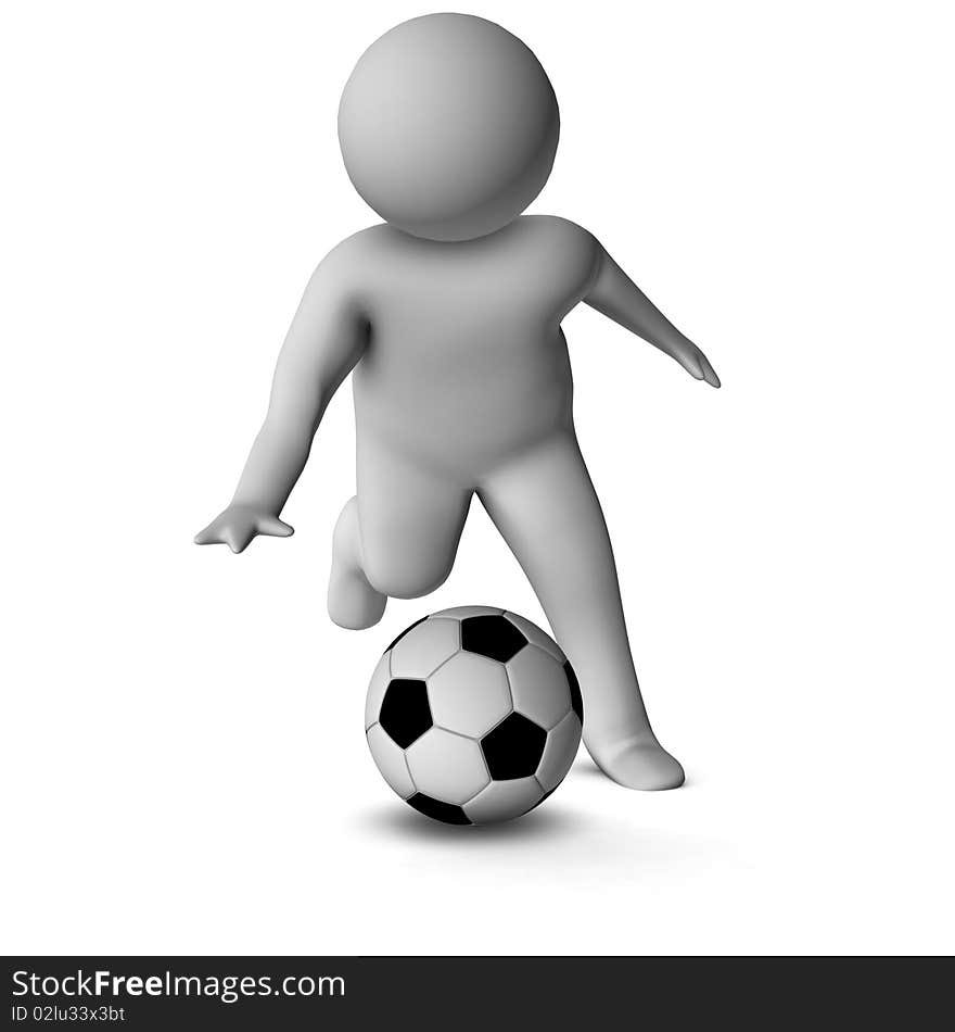 3D man with a football isolated over a white background