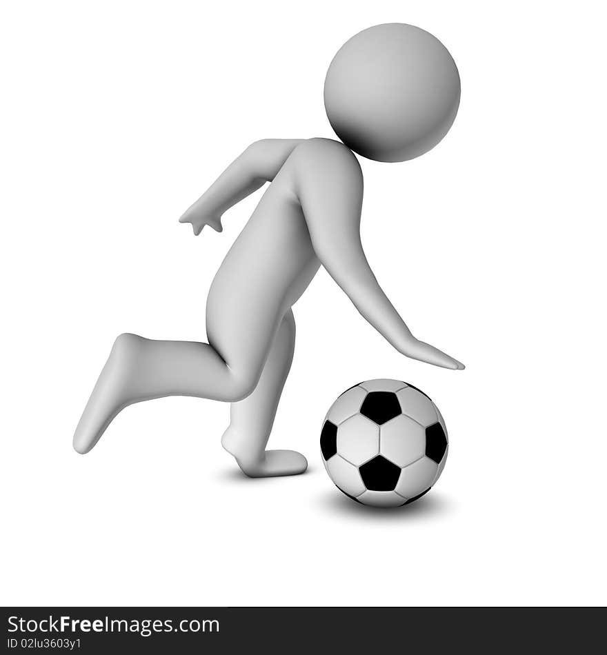 3D man with a football isolated over a white background