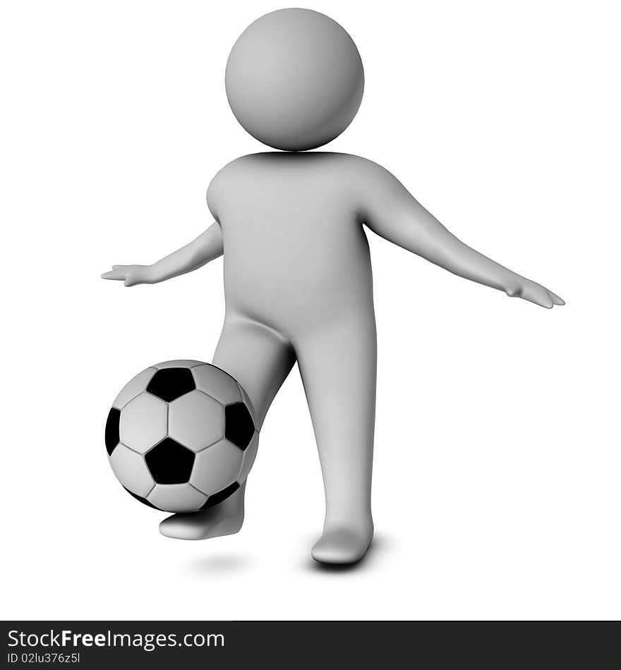 3D man with a football isolated over a white background