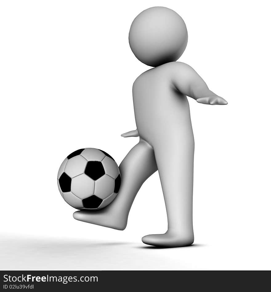 3D man with a football isolated over a white background