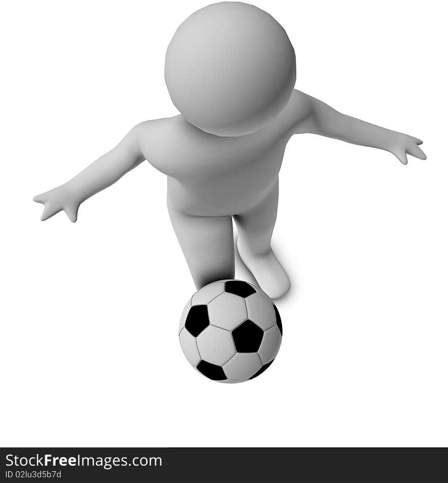 3D man with a football isolated over a white background