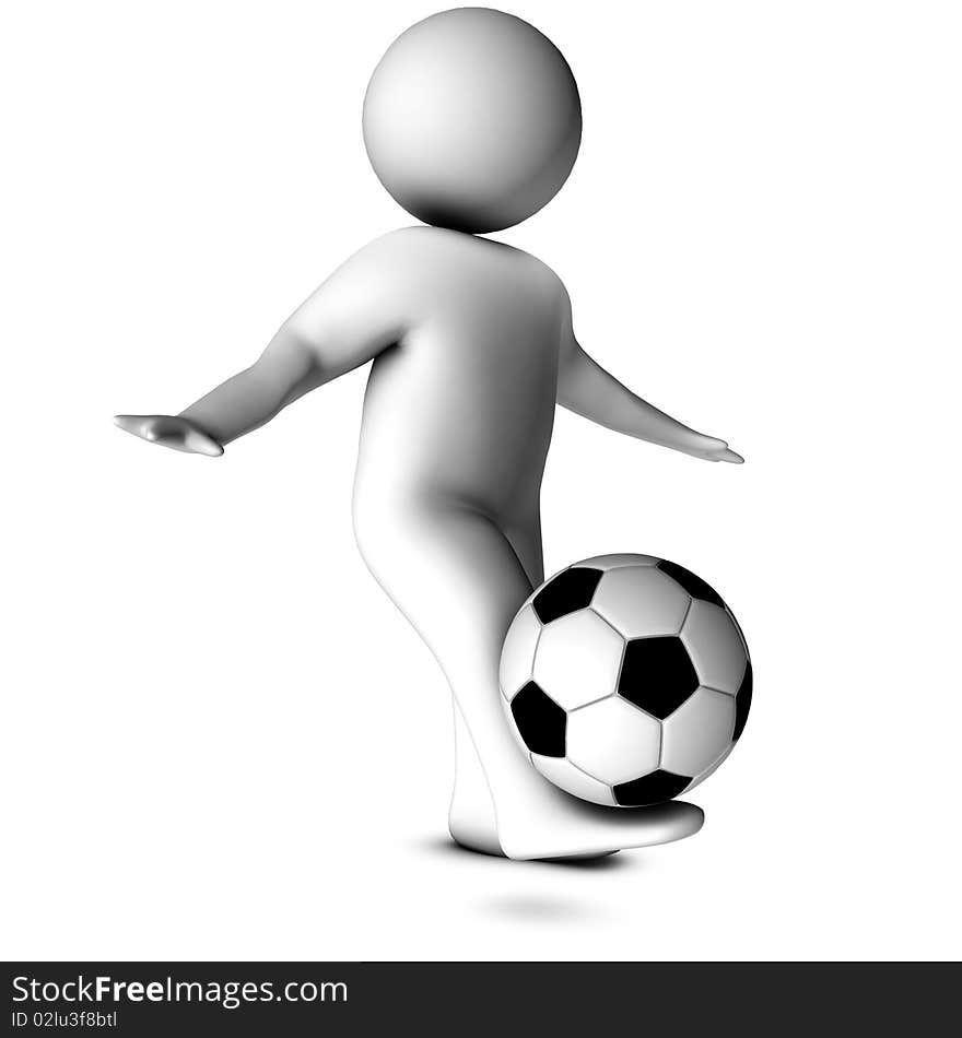 3D man with a football isolated over a white background