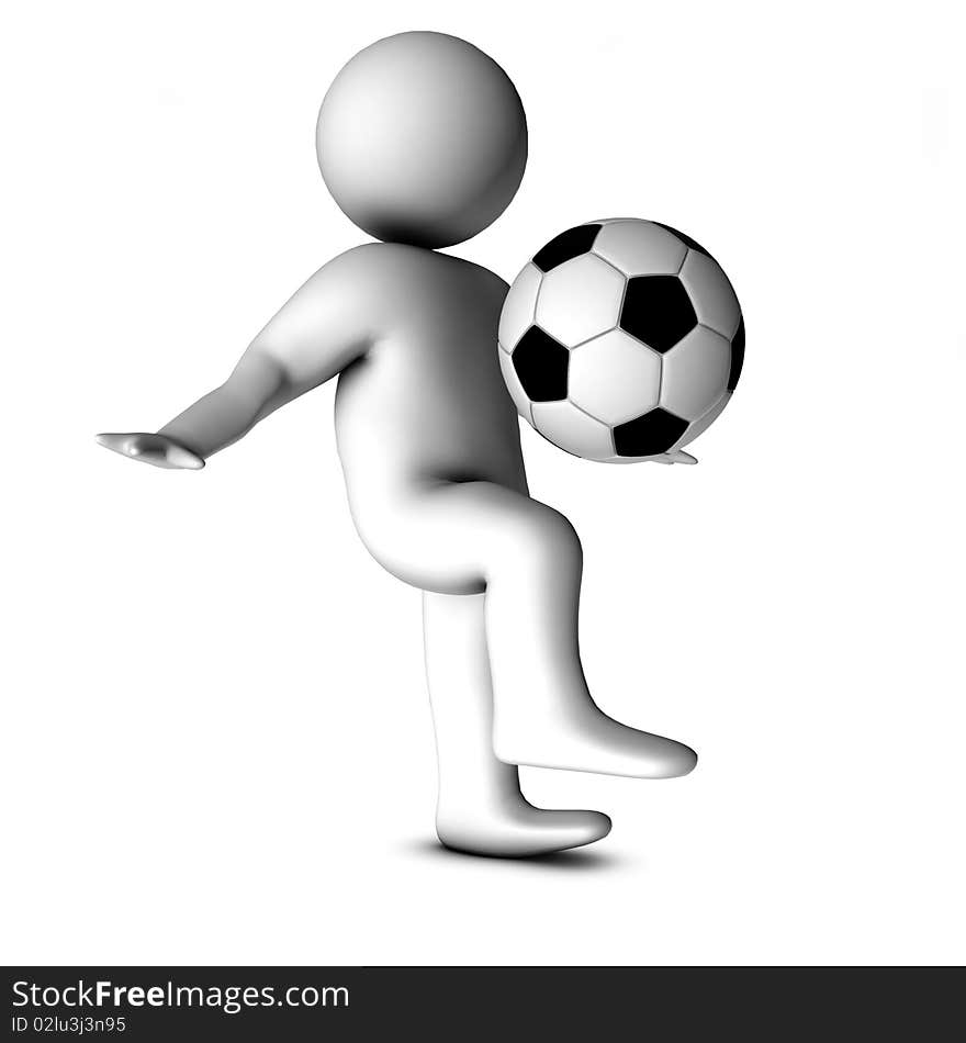 3D man with a football isolated over a white background