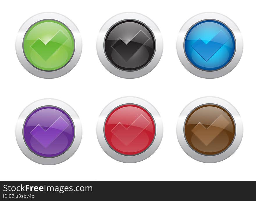 Checkmark button in various color. isolated over white.