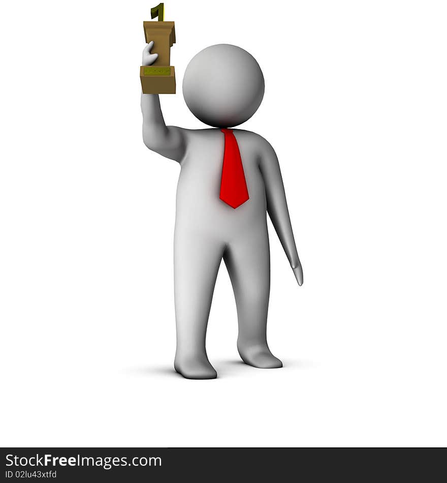 3d businessman with statuette