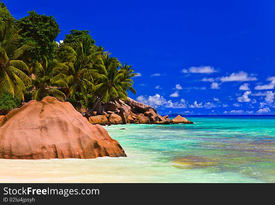 Tropical beach at Seychelles - vacation background