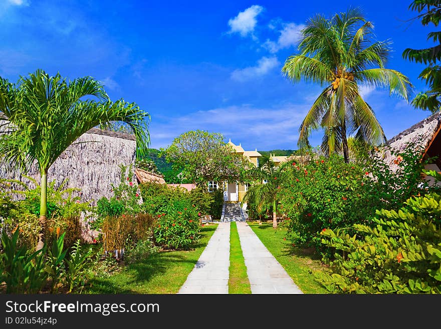 Villa at tropical beach - vacation background