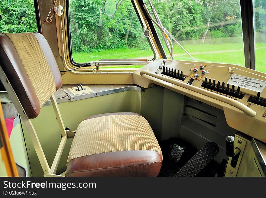 Workplace driver in the old tram