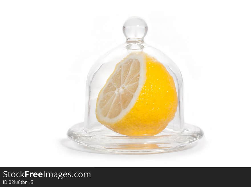 Lemon in the bank on a white background