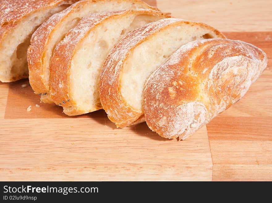 Sliced bread on a cutting board