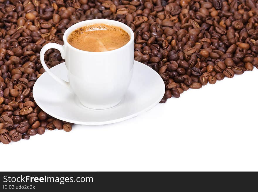 Isolated coffee and beans on white