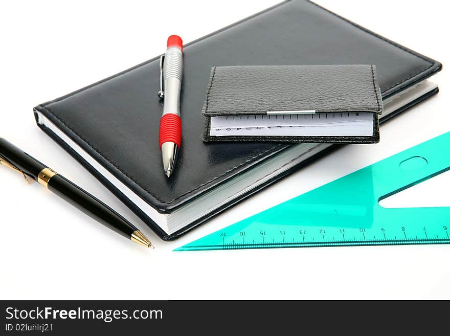 Office accessories on a white background