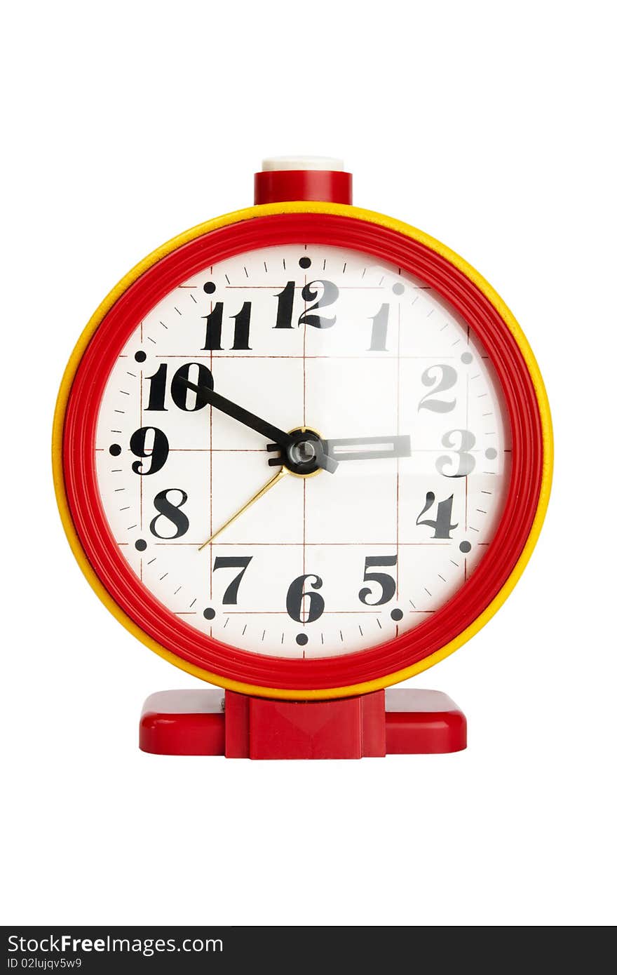 Red alarm clock isolated on the white background