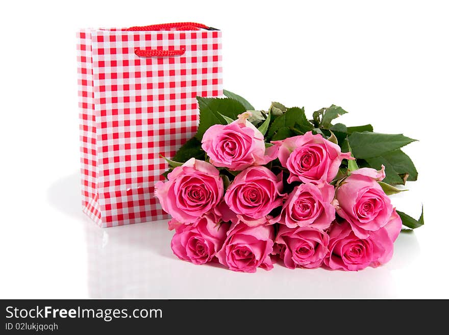 Pink Roses And A Giftbag