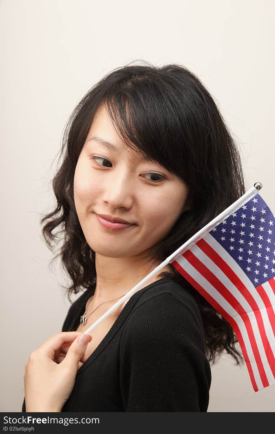 Attractive young lady with usa flag