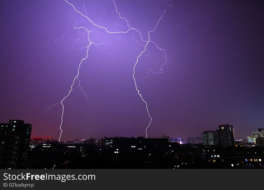 The bolt lightning at night in summer