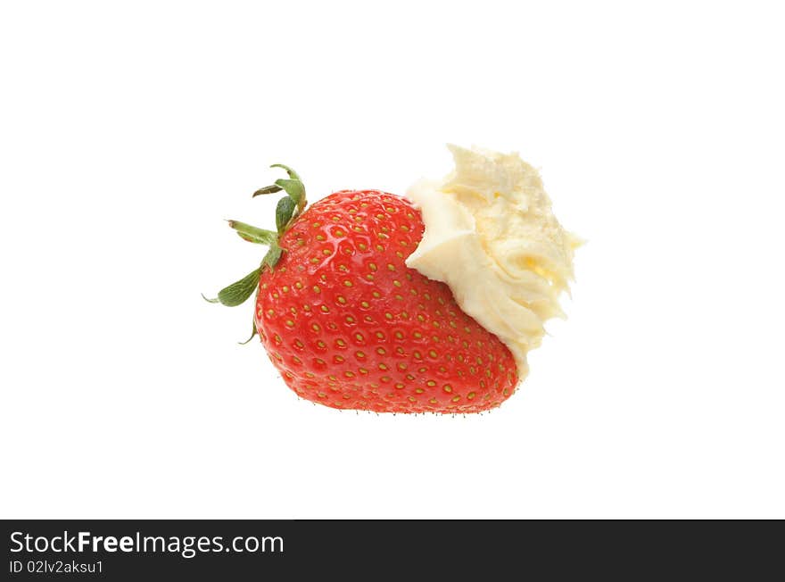 Strawberry and clotted cream isolated on white. Strawberry and clotted cream isolated on white