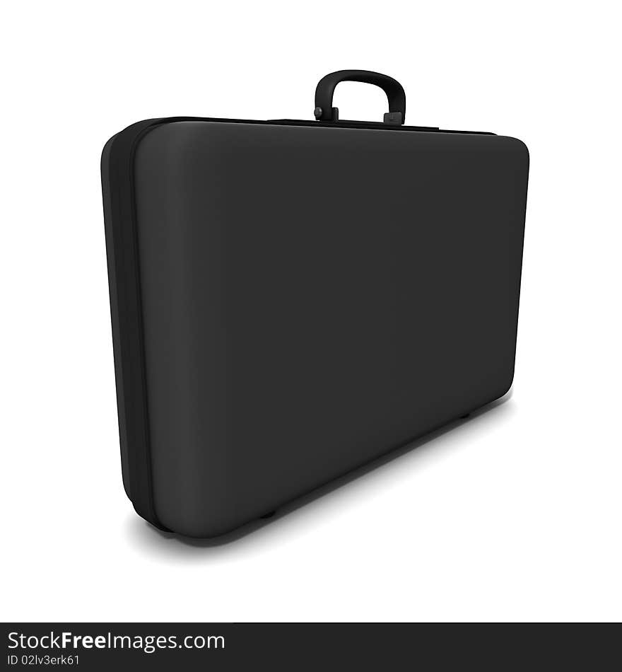 Big black suitcase. Three-dimensional, isolated on white