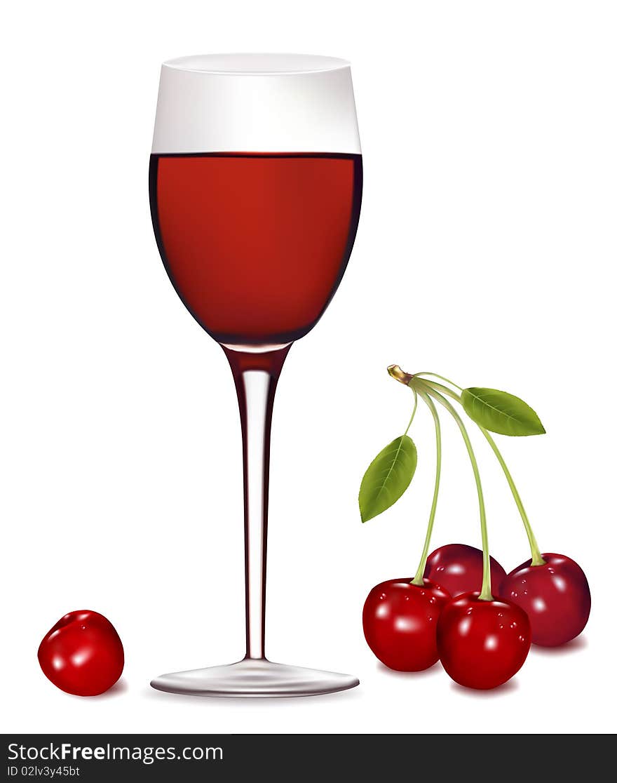 Photo-realistic illustration. A glass of red wine with some cherries. Photo-realistic illustration. A glass of red wine with some cherries.