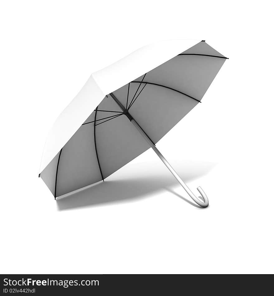 Big open umbrella is lying on the ground