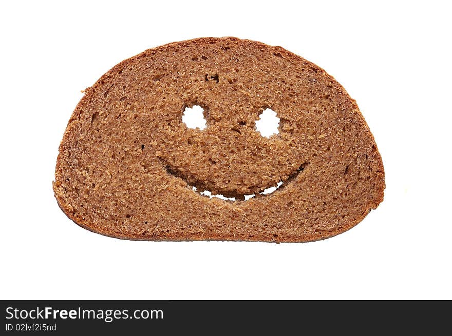 Slice of bread with a smiling face isolated on white background