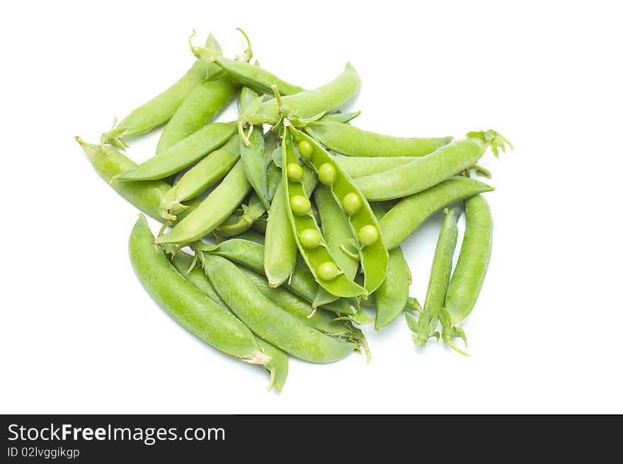 Fresh Green peas on white background