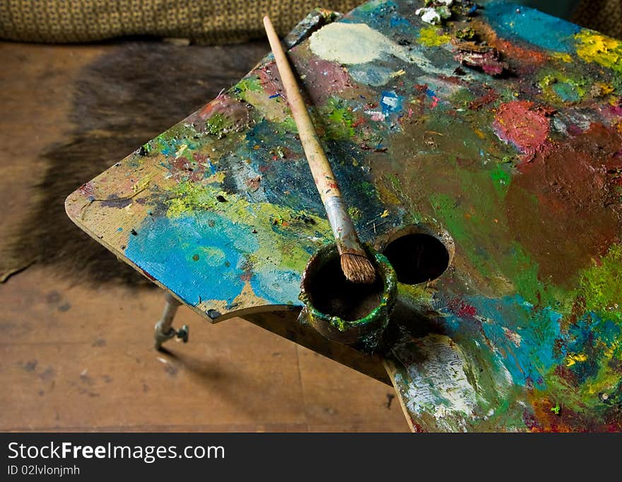 Palette and oil in the studio