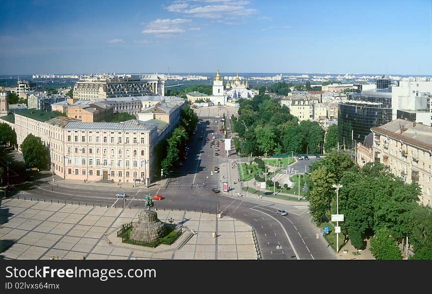 Ukraine. Overview of Kyiv with Khmelnitsky monument and St. Michael's cathedral. Ukraine. Overview of Kyiv with Khmelnitsky monument and St. Michael's cathedral.