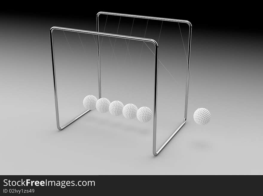 3D render of Newtons Cradle using golf balls. 3D render of Newtons Cradle using golf balls