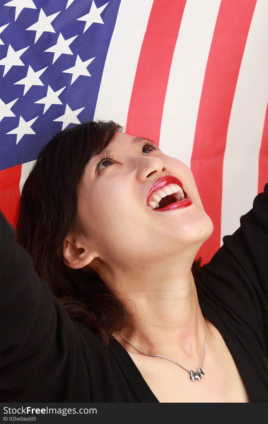 Attractive young lady with usa flag