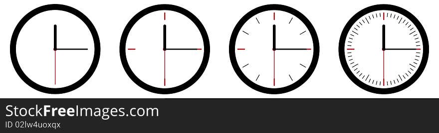 Vector file with 4 different clocks, from simple to complex.