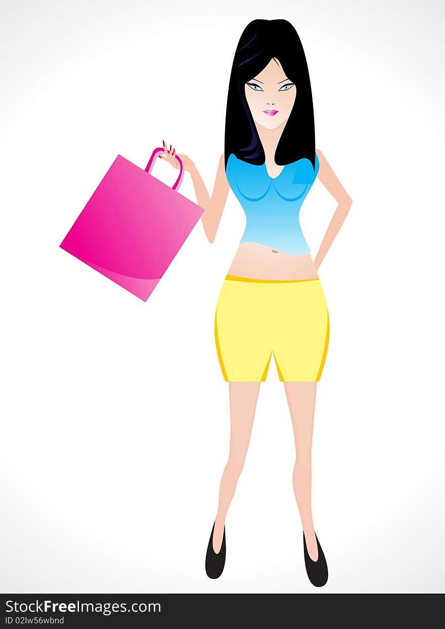 Shopping girl with shopping bag vector illustration. Shopping girl with shopping bag vector illustration