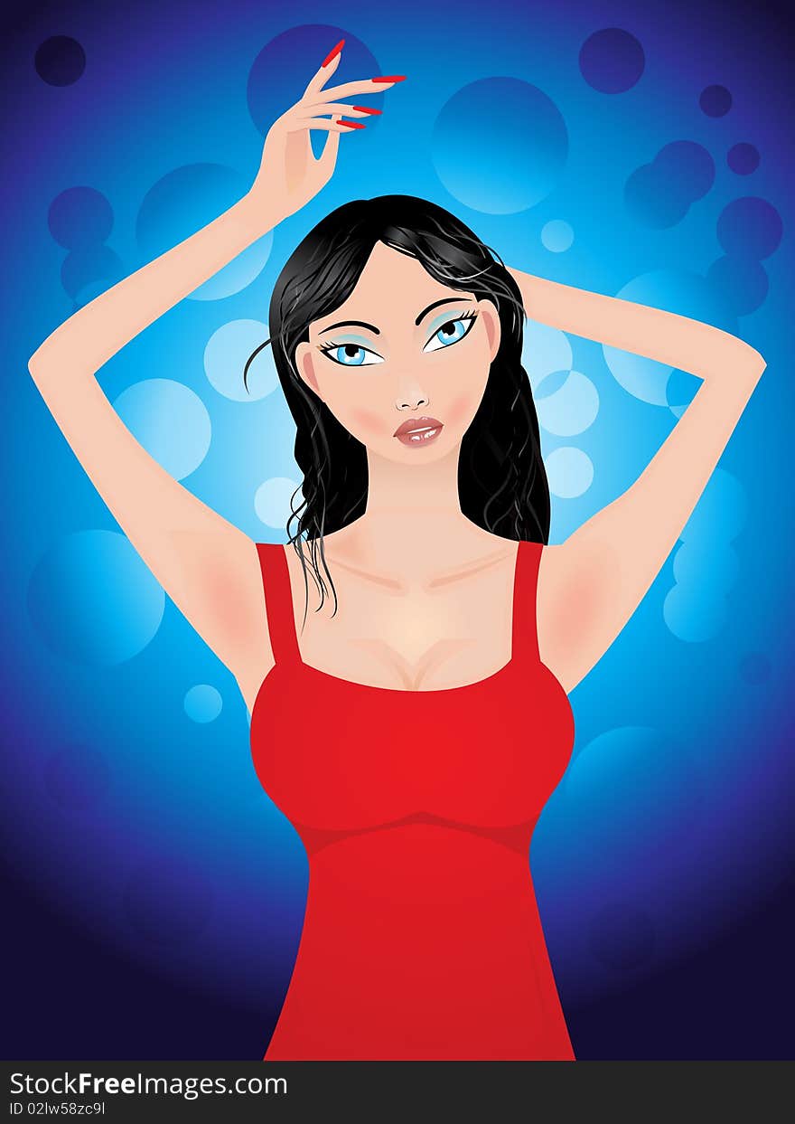 Beautiful dancing girl in red dress vector illustration