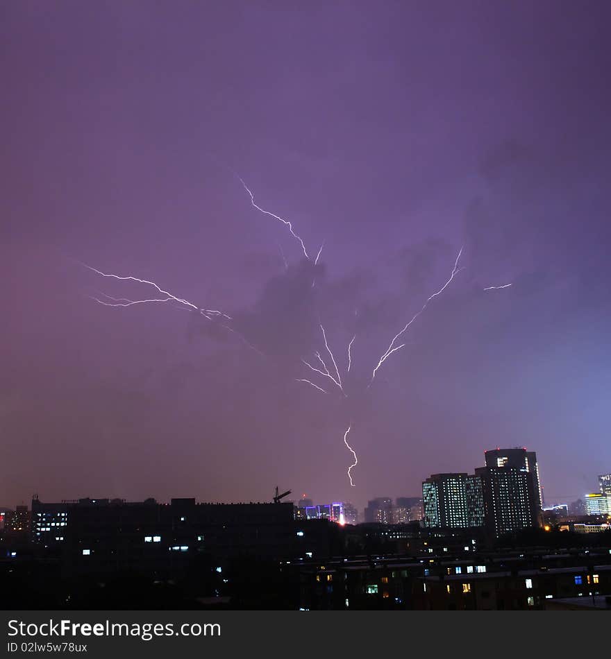 The bolt lightning at night in summer. The bolt lightning at night in summer