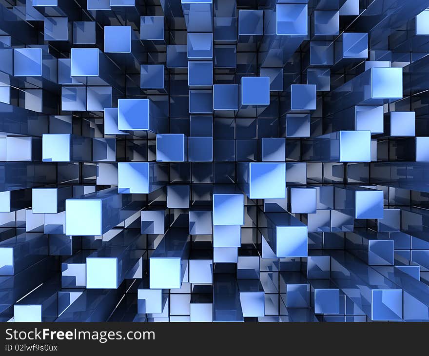 Abstract 3d illustration of blue glass boxes background