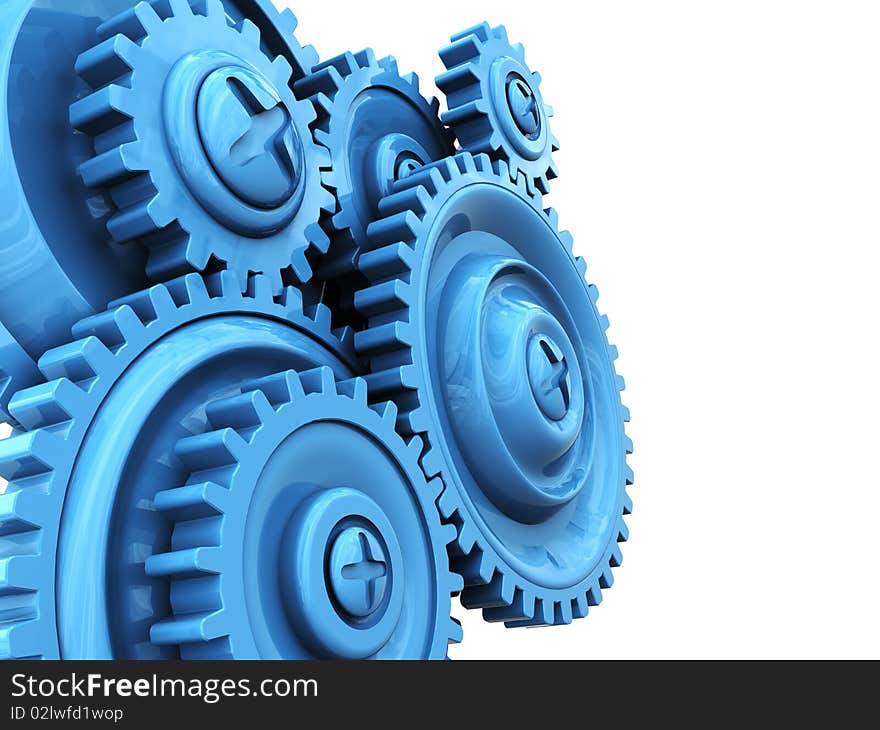 3d illustration of background with gear wheels at left side. 3d illustration of background with gear wheels at left side