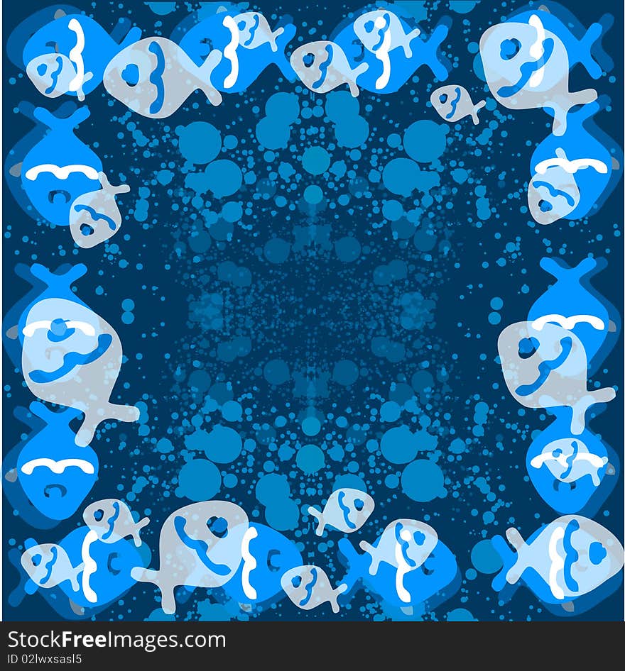 Decorative background with fishes and bubbles