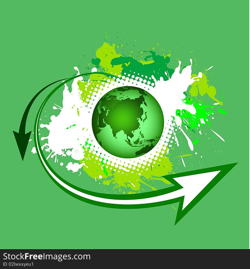 Earth with green nature and arrows