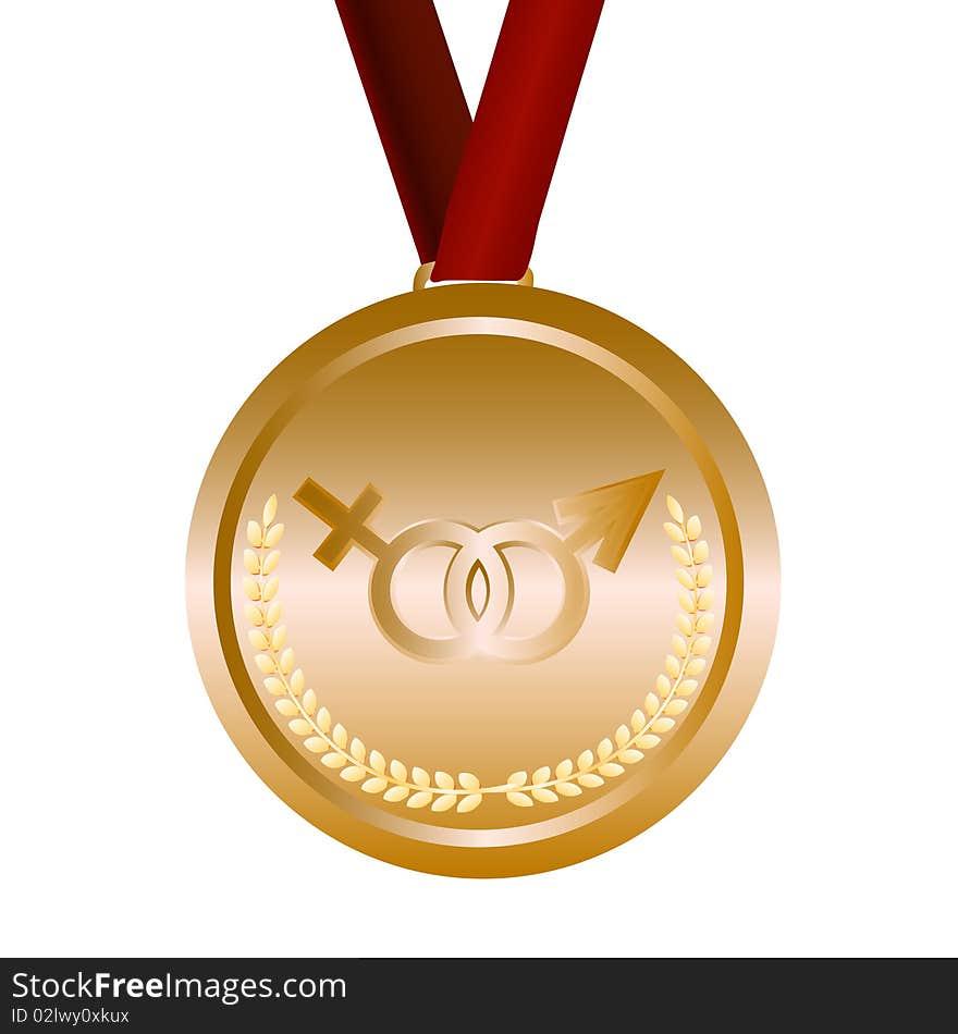 Gold medal with feminine and masculine signs