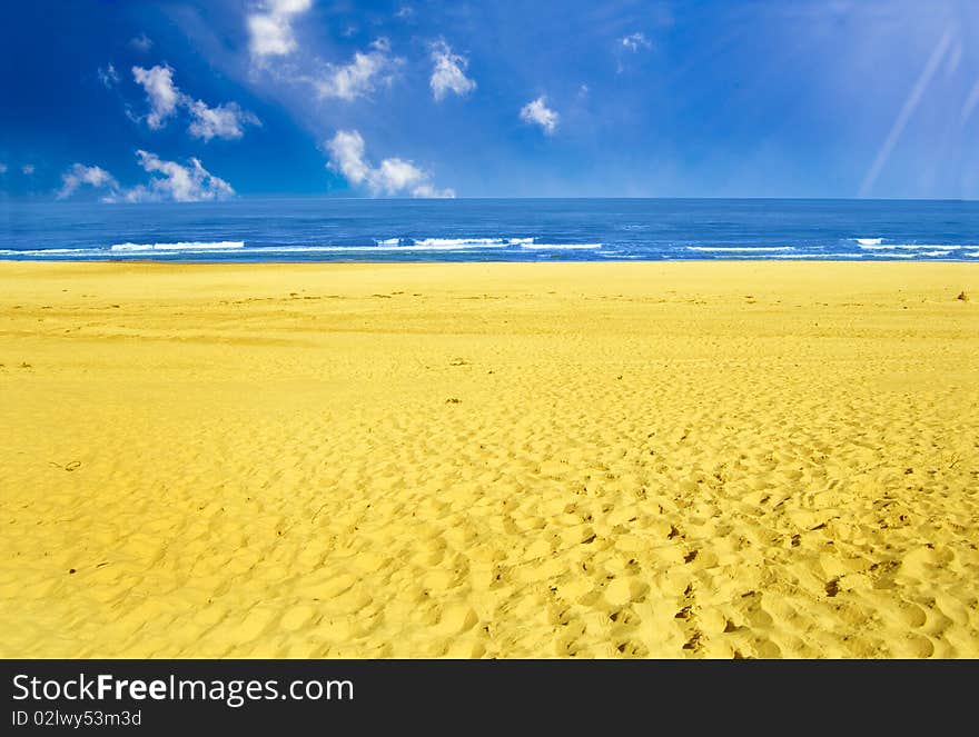 Vacation conceptual image. Picture of tropical beach and sky.