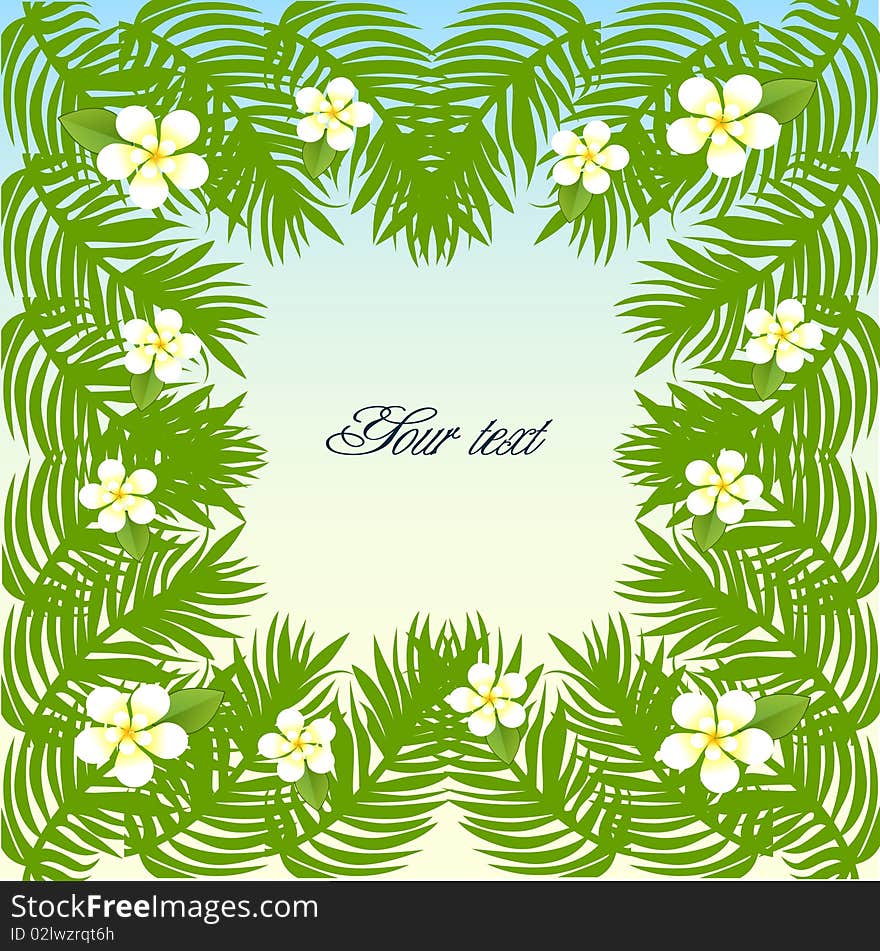 Summer card with leaves frame and flowers