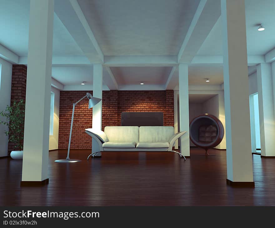 Modern empty interior with white walls, sofa and plants. Modern empty interior with white walls, sofa and plants