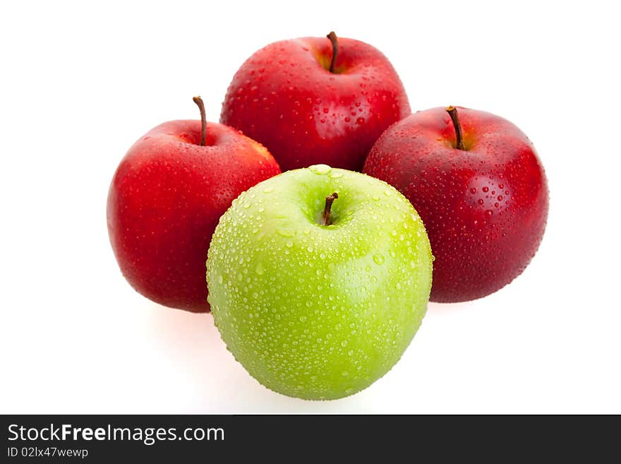 Big red and green juicy sweet apples with water drops (at 10Mps). Big red and green juicy sweet apples with water drops (at 10Mps)